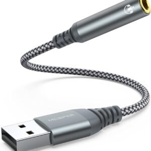 USB to 3.5mm Audio Jack Adapter, External Sound Card Converter Compatible with Headset, PC, Laptop, Mac, Desktops, Linux, PS4 and More Devices (Grey)