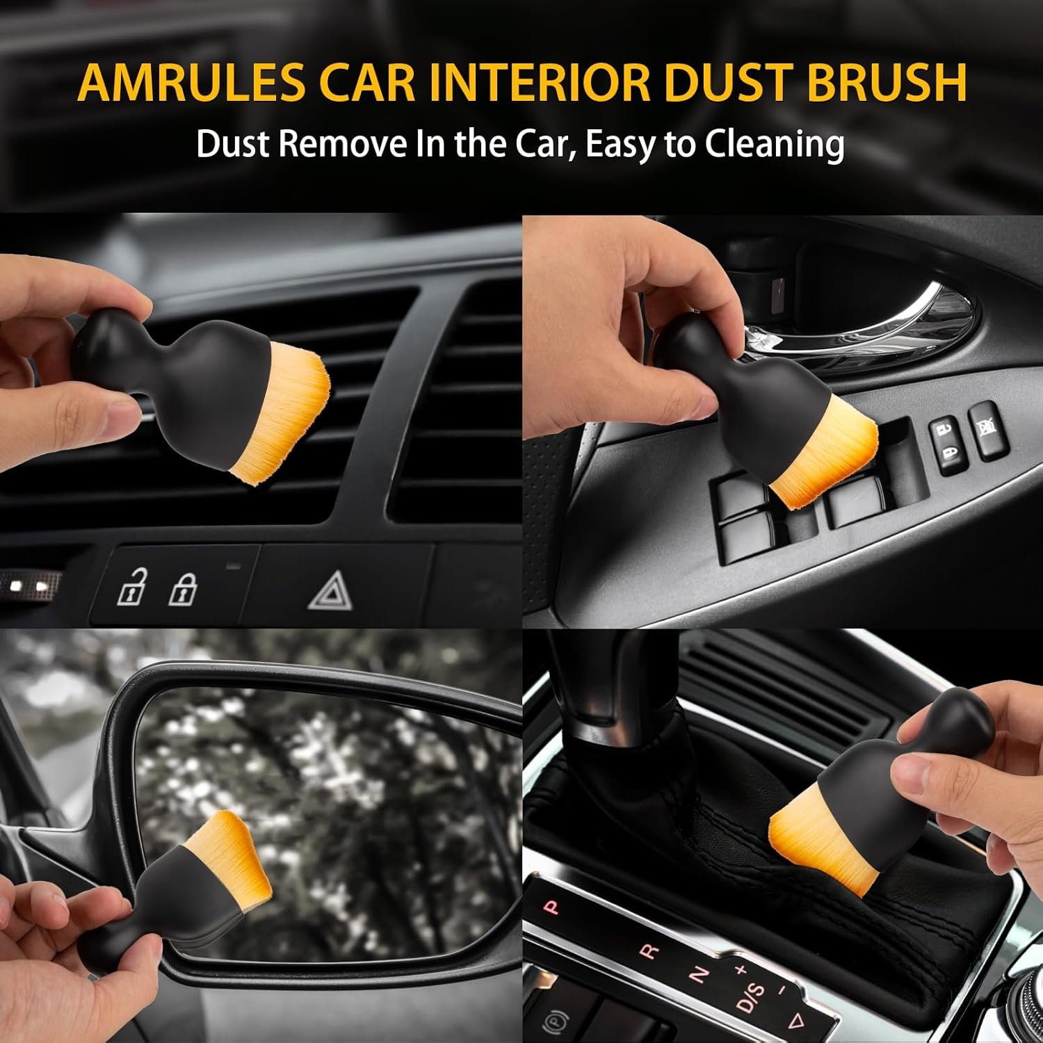 Amrules 2PCS Car Interior Detailing Brush, Auto Car Detailing Brush Dusting Brush, Soft Bristles Car Interior Cleaning Tool for Dashboard Interior, Exterior, Skylight, Leather, Dust Brush Without Cap - الصورة 3