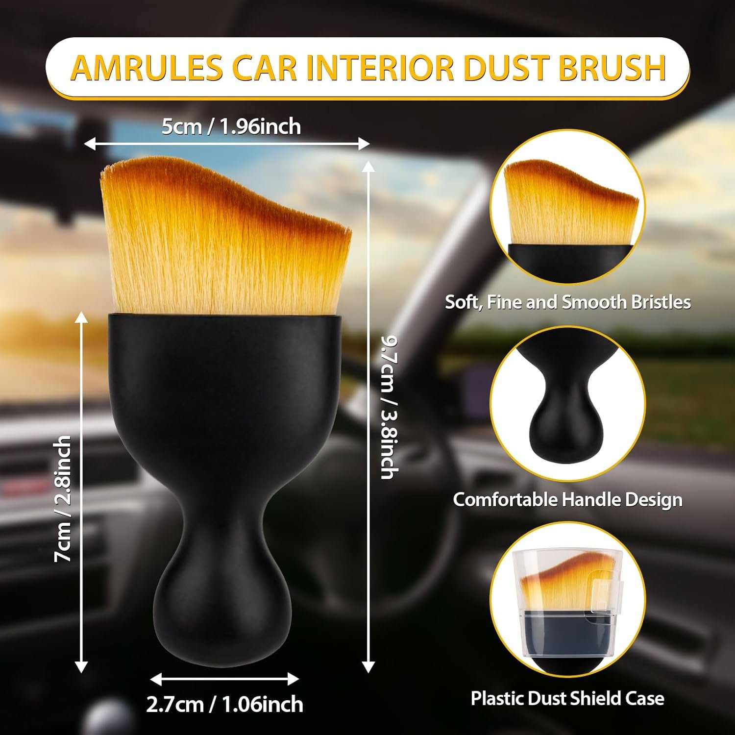 Amrules 2PCS Car Interior Detailing Brush, Auto Car Detailing Brush Dusting Brush, Soft Bristles Car Interior Cleaning Tool for Dashboard Interior, Exterior, Skylight, Leather, Dust Brush Without Cap - الصورة 2