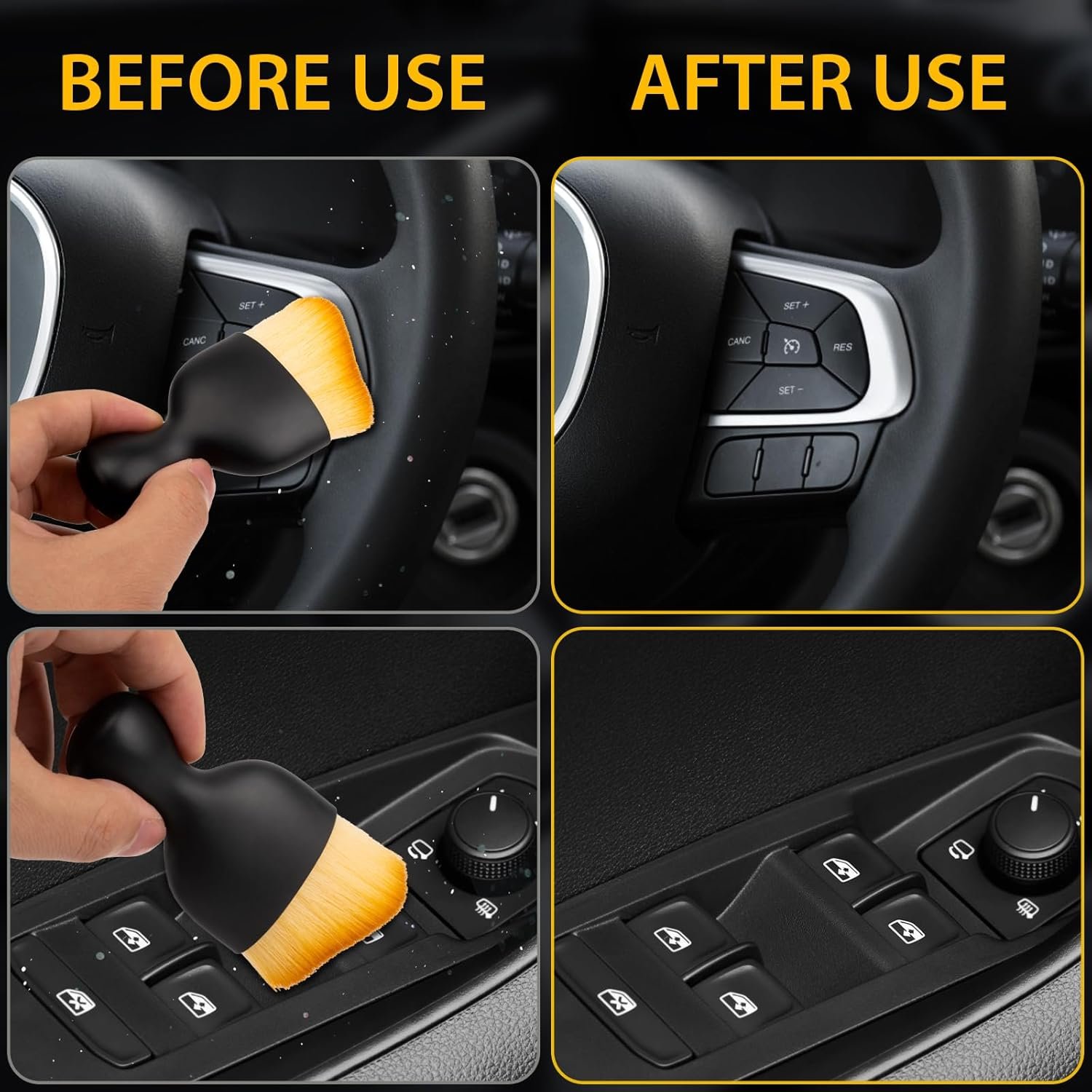 Amrules 2PCS Car Interior Detailing Brush, Auto Car Detailing Brush Dusting Brush, Soft Bristles Car Interior Cleaning Tool for Dashboard Interior, Exterior, Skylight, Leather, Dust Brush Without Cap - الصورة 4